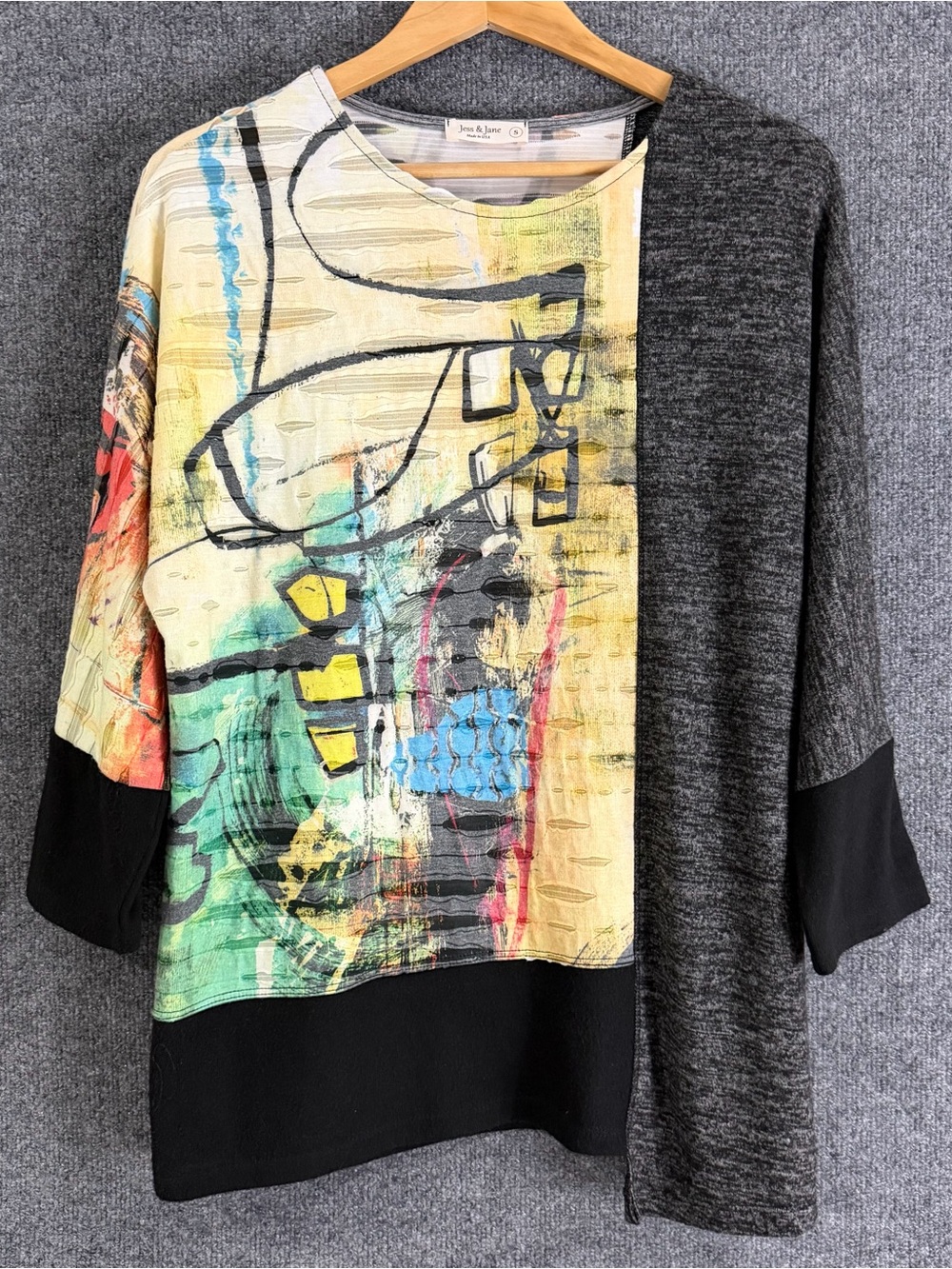 Jess & Jane Womens Artsy Asymmetrical Tunic Top Size Small Multicolor
